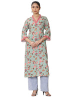 Libas Womens Printed Cotton Blend Straight Kurta For Women Blue