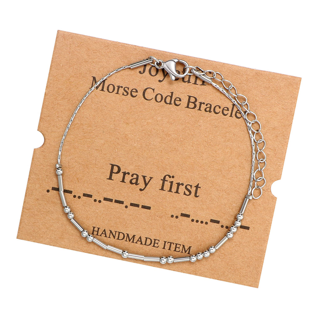 JoycuFF Pray First Morse Code Bracelets Christian Religious Gifts for Best Friend Mom Sister Daughter Birthday Thanksgiving Day 