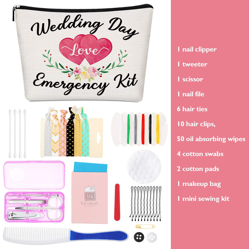 Floral Wedding Emergency Kit for Bride Wedding Survival Set with Makeup Bag, Bride Kit Bridal Shower Gift Present Fun Engagement