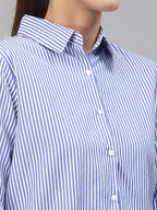 Style Quotient Women Gray And White Cotton Stripe Smart Casual Shirt