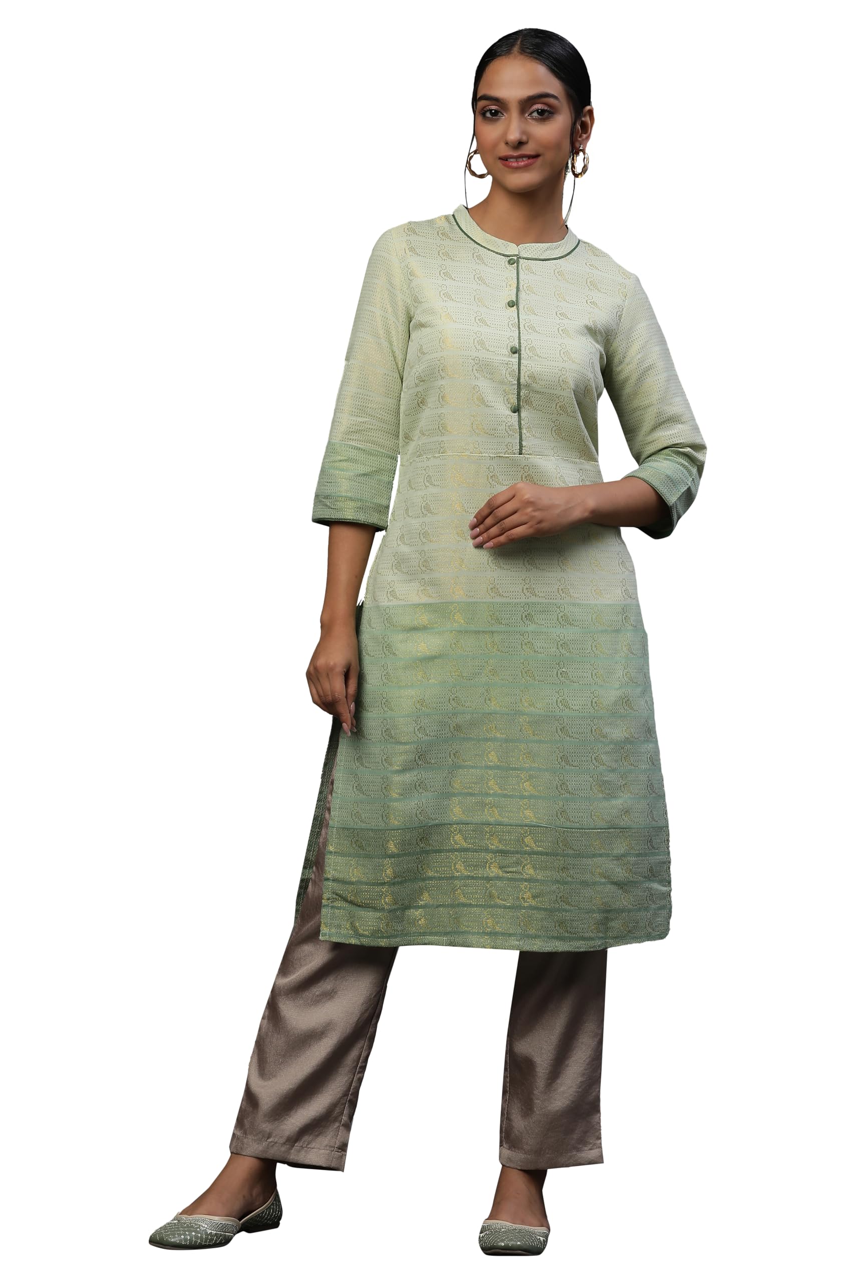 Aurelia WomenS Cotton Blend Regular Kurta (23Fea12668_Green