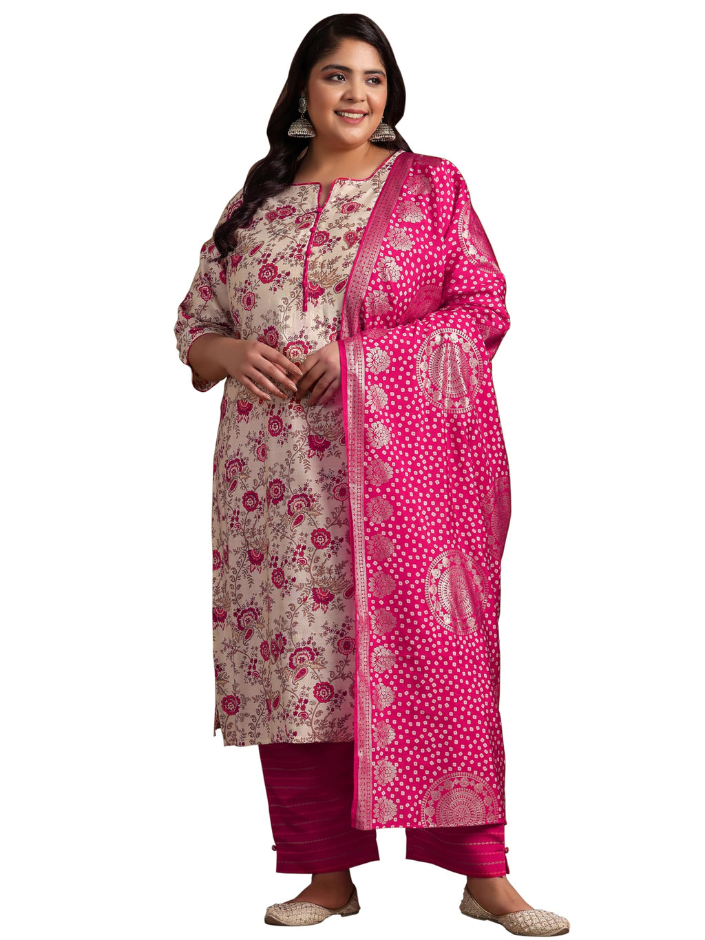 Extra Love By Libas Women'S Silk Blend Kurta Set (15718_Pink_3Xl)