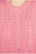 Women's Button Front Crochet Pointelle Cardigan with Pockets