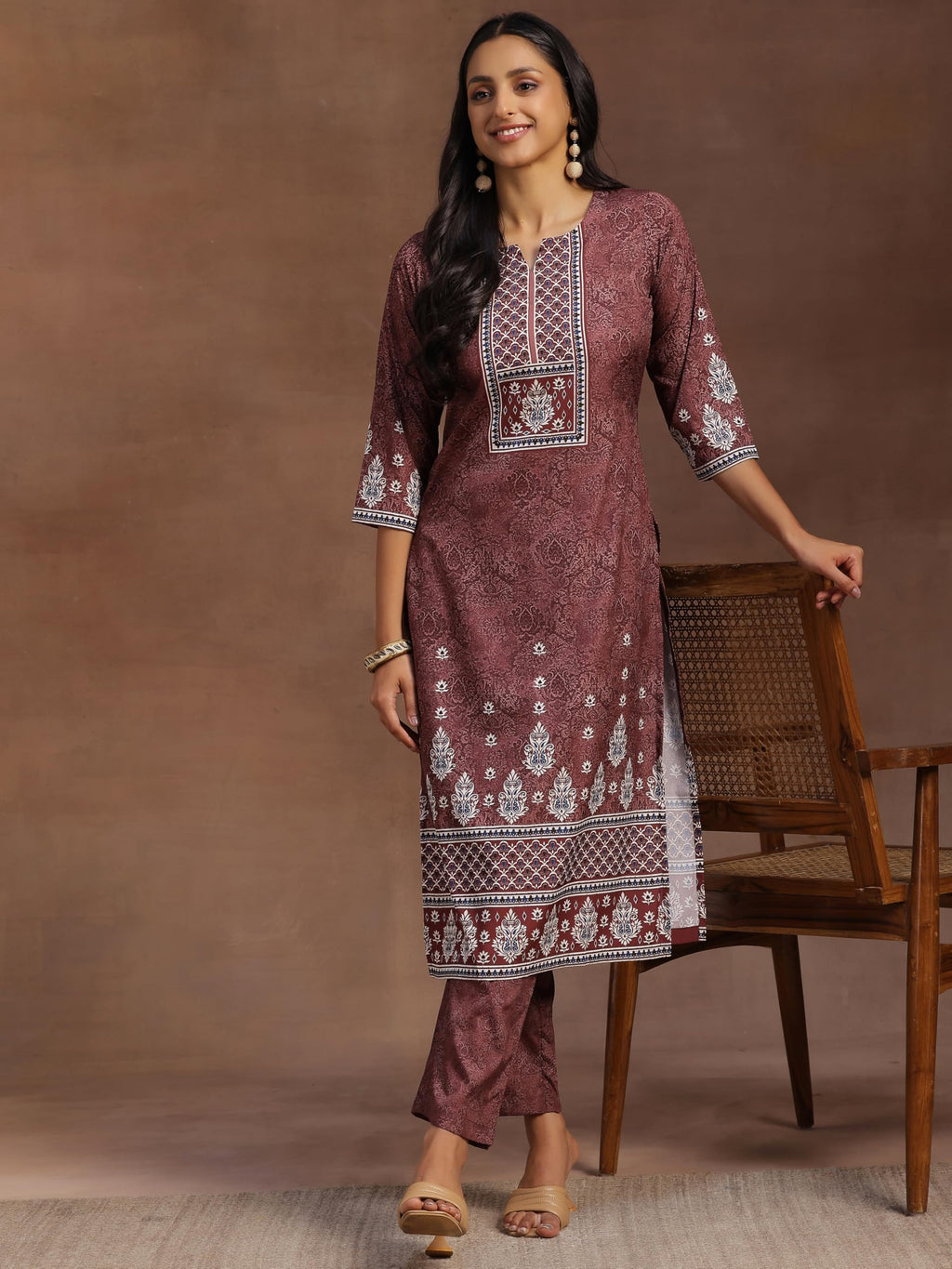 Libas Womens Printed Crepe Straight Kurta With Trousers
