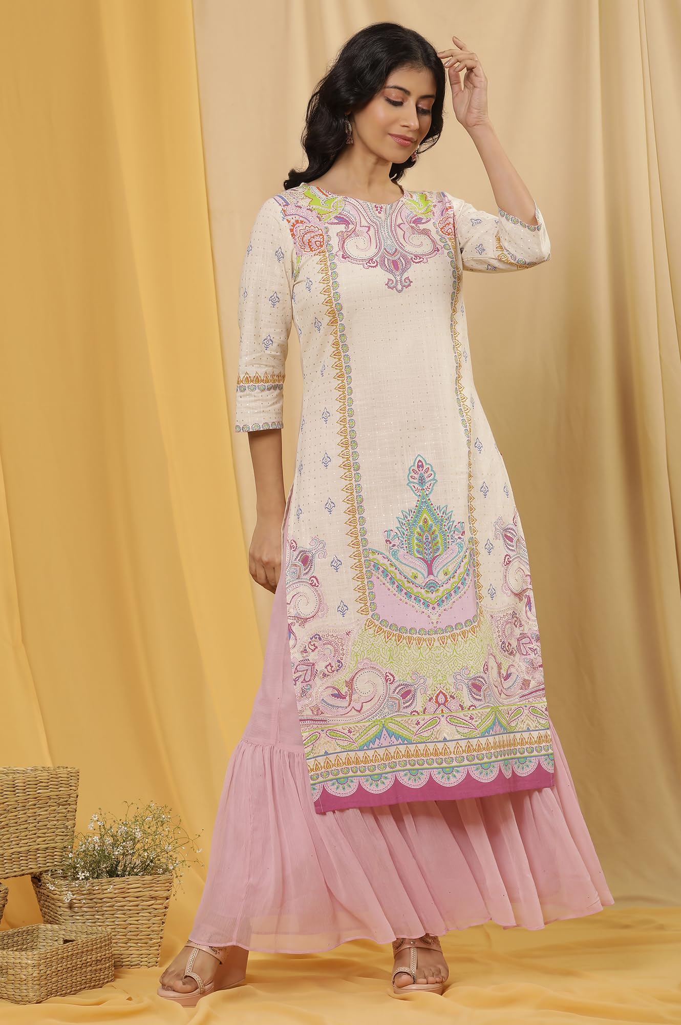 W For Woman Printed Pure Cotton Straight Kurta And Sharara Set