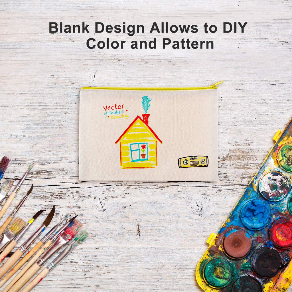 Gejoy 12 Pieces Multipurpose Canvas Cosmetic Bag Makeup Pouches with Zipper Canvas Bag Blank Makeup Bag Pouch Travel Toiletry Ba