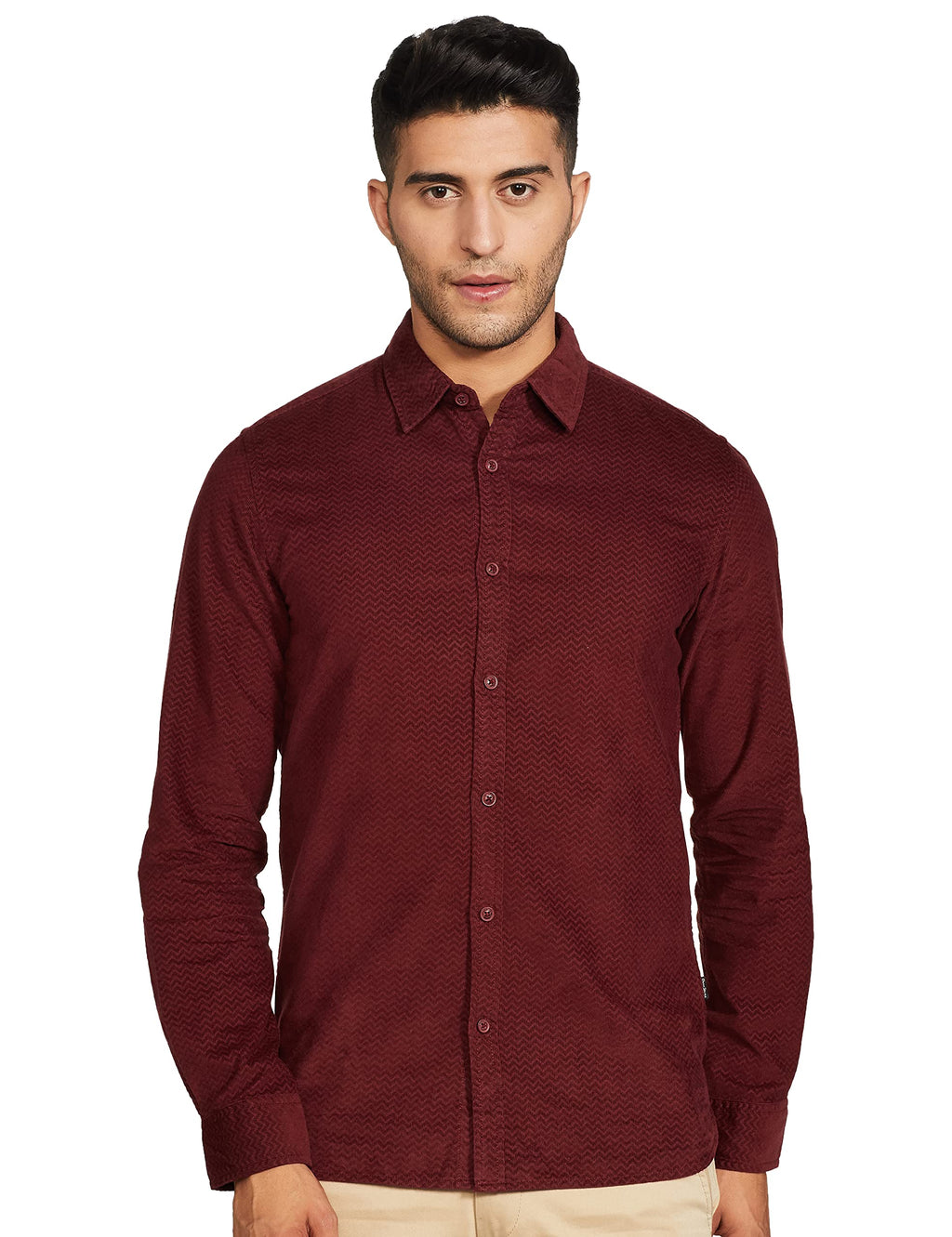 Pepe Jeans MenS Plain Slim Fit Casual Shirt (Pimw200152_Burgundy_Medium)