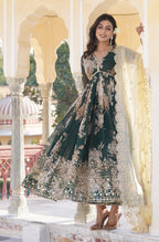 Fashion Basket Havy Silk Printed Anarkali Kurta Set For Women Green