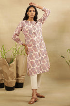 Folksong By W Women White Printed Cotton Straight Kurta