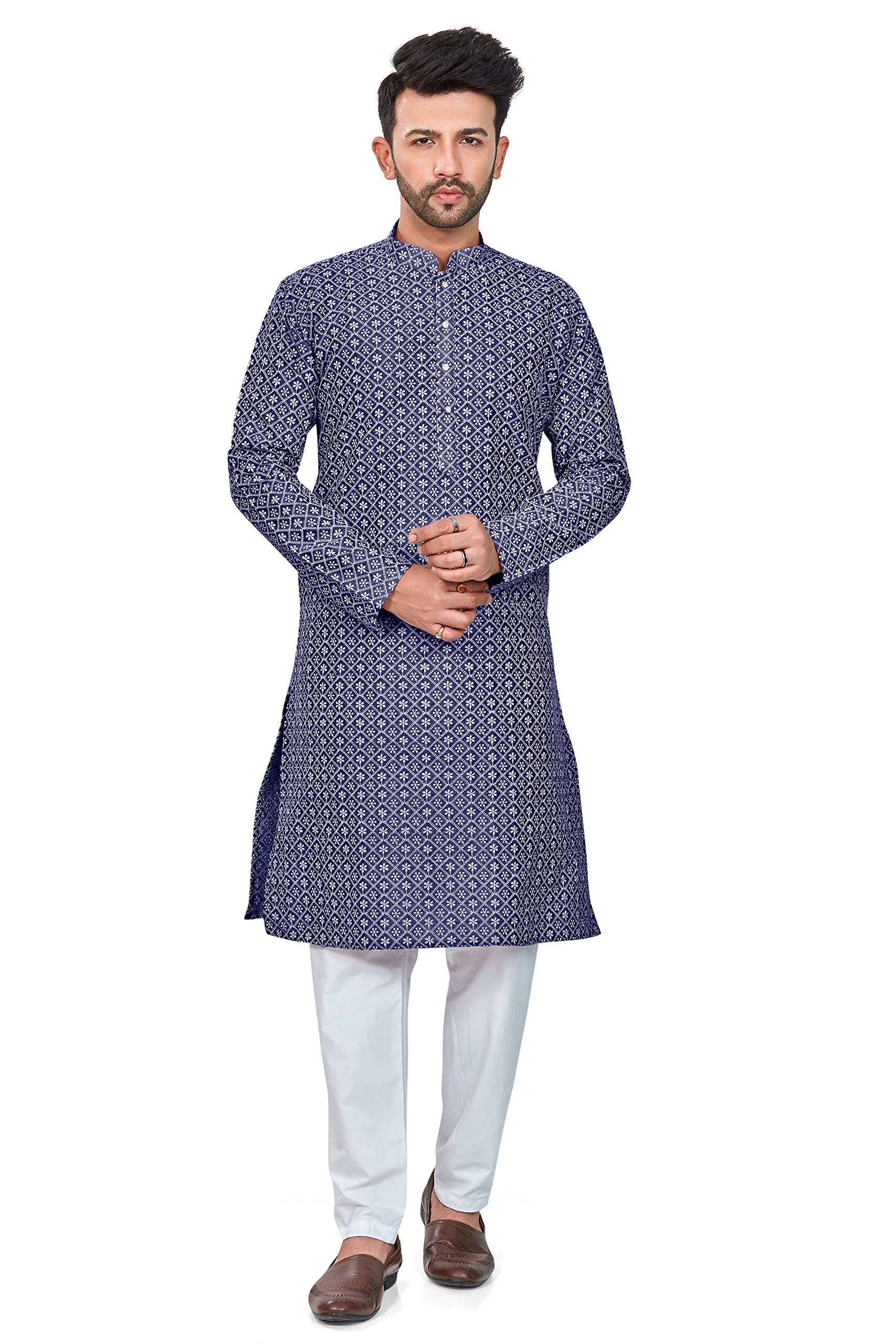 Be Active MenS Embroidered Lucknowi Navy Blue Kurta Set || Men Kurta Pajama || Men Kurta Pajama Set || Kurta Pajama For Men (Rf