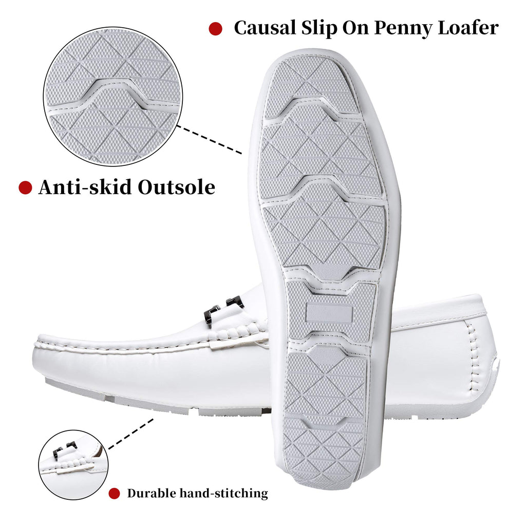 Jousen Men's Loafers Casual Slip On Driving Shoes Metal Buckle Boat Loafer (AMY801 White 11.5)
