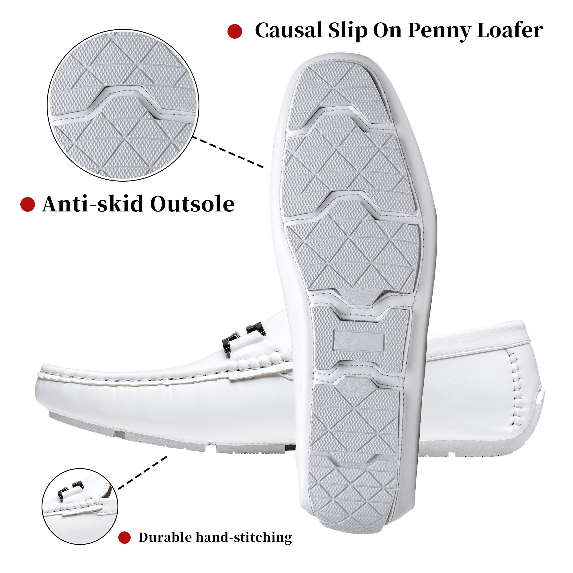 Jousen Men's Loafers Casual Slip On Driving Shoes Metal Buckle Boat Loafer (AMY801 White 11.5)