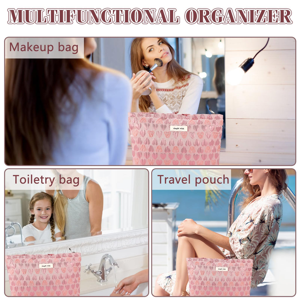 ZLFSRQ Heart Makeup Bag Travel Cute Cosmetic Bags for Women Large Makeup Pouch Zipper Cosmetic Pouch for Purse Aesthetic Embroid