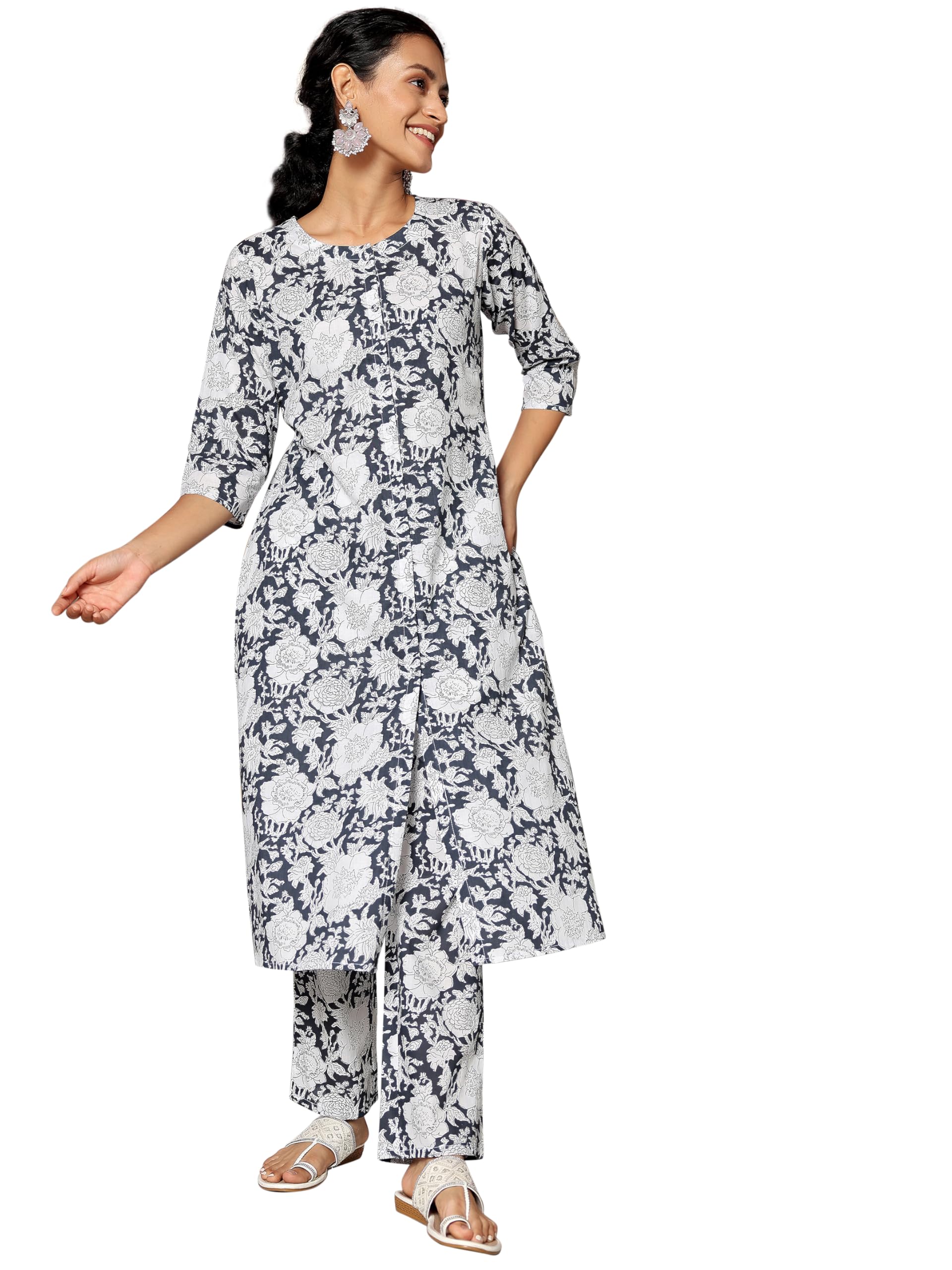 Libas Women Cotton Printed Co-Ord Set (35768_Grey_Small