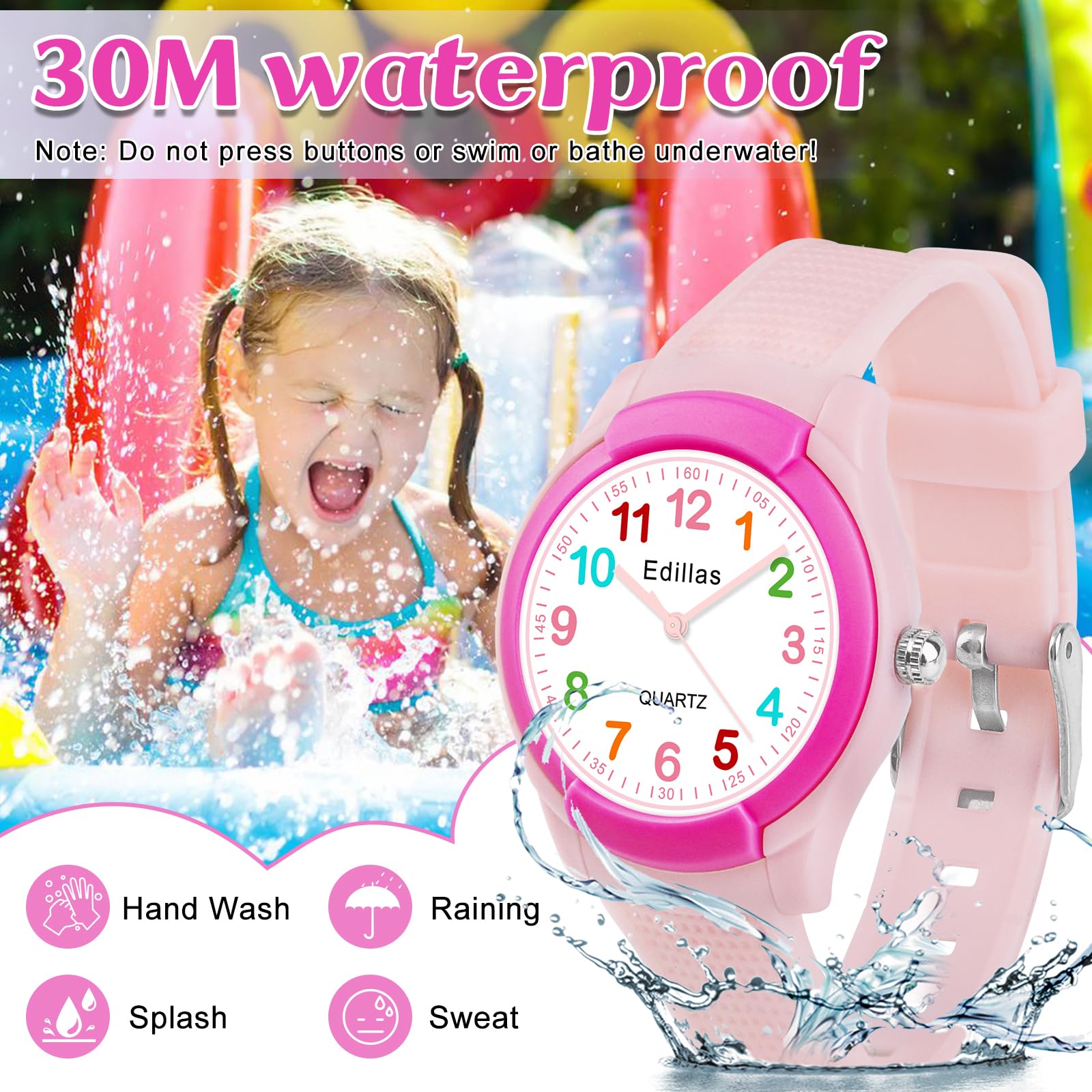 Edillas Kids Analog Watch for Girls Boys, Children Waterproof Learning Time Wristwatch Easy to Read Time Great Present for Kids