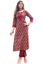 ANNI DESIGNER Womens Cotton Blend Straight Printed Kurta with Pant Set (Garima Maroon-VGT_S_Maroon_Small)