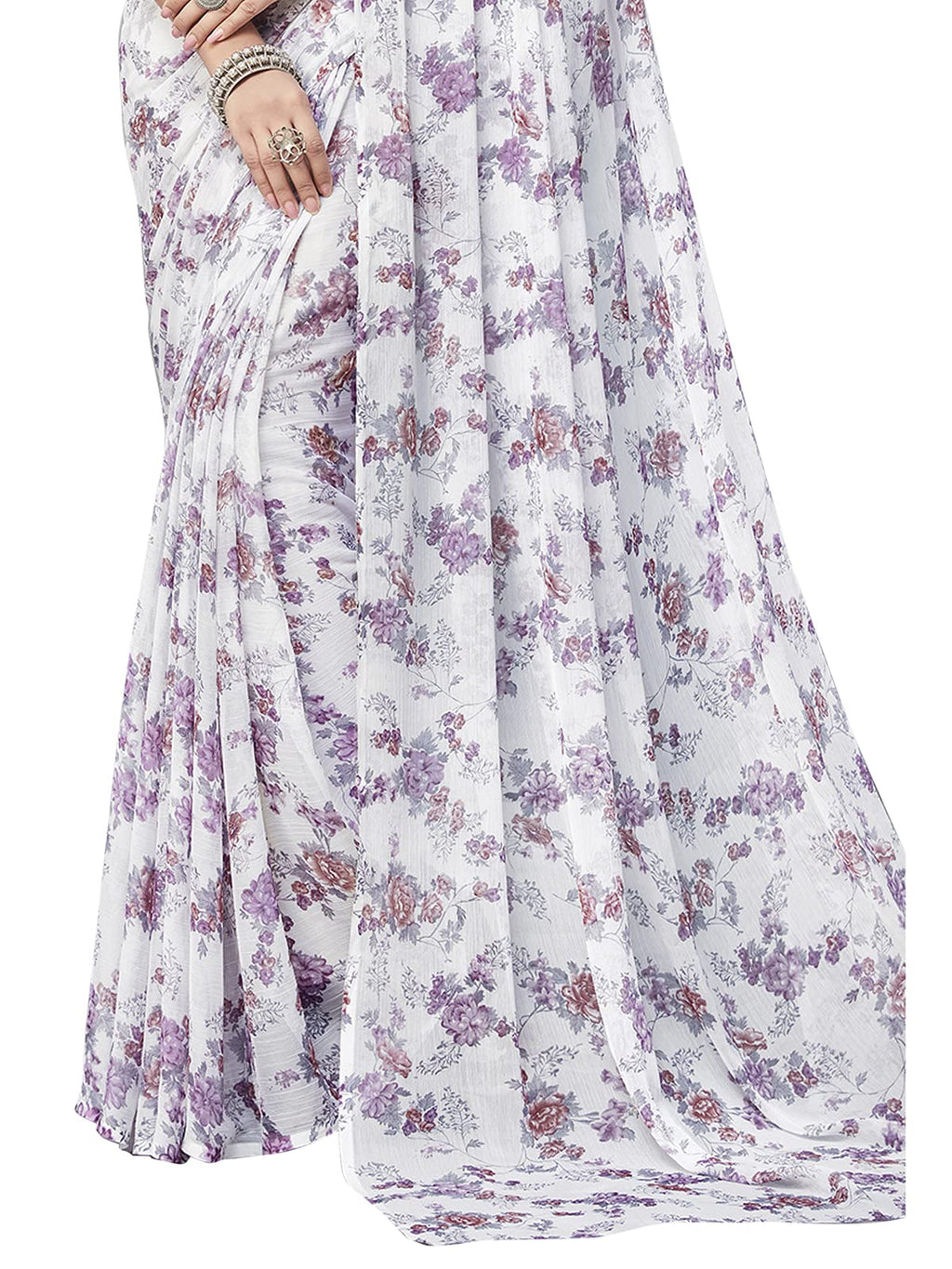 Satrani Womens Floral Printed Chiffon Saree