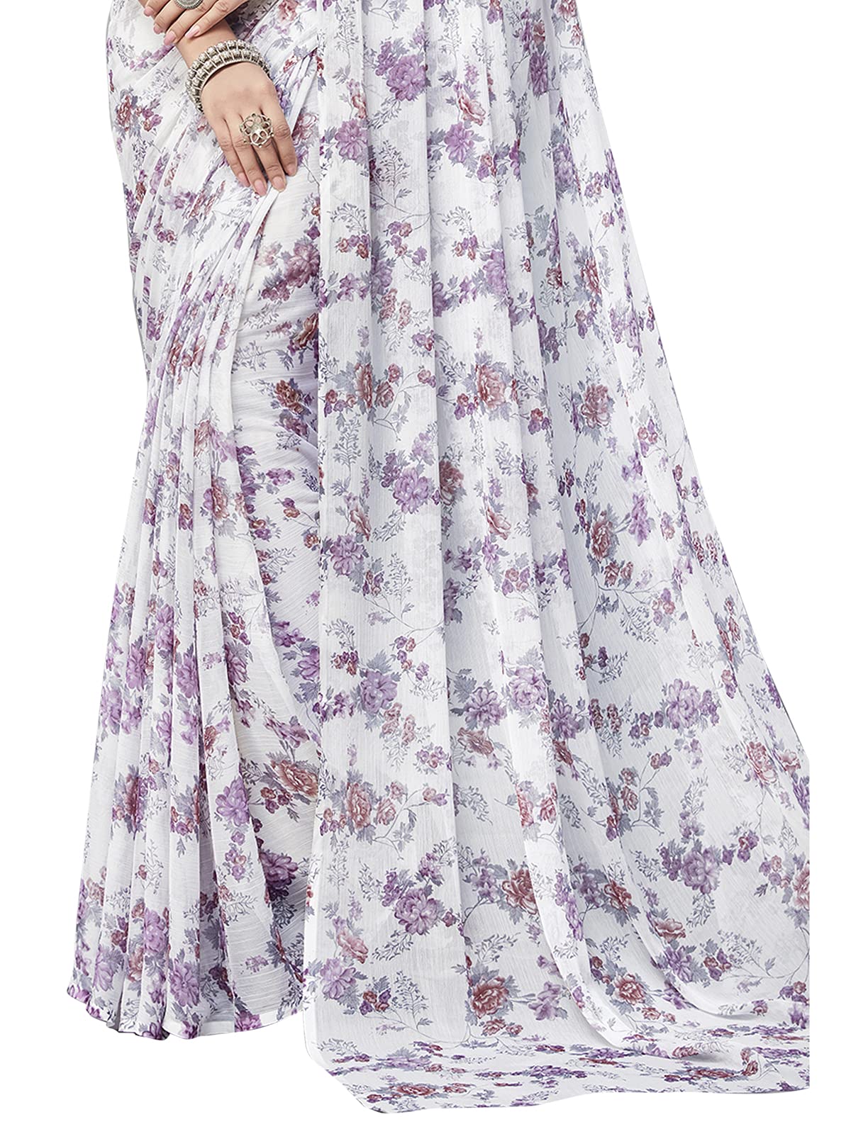 Satrani Womens Floral Printed Chiffon Saree