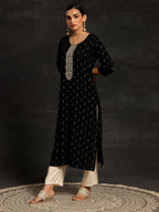 Libas Black Yoke Design Cotton Straight Kurta