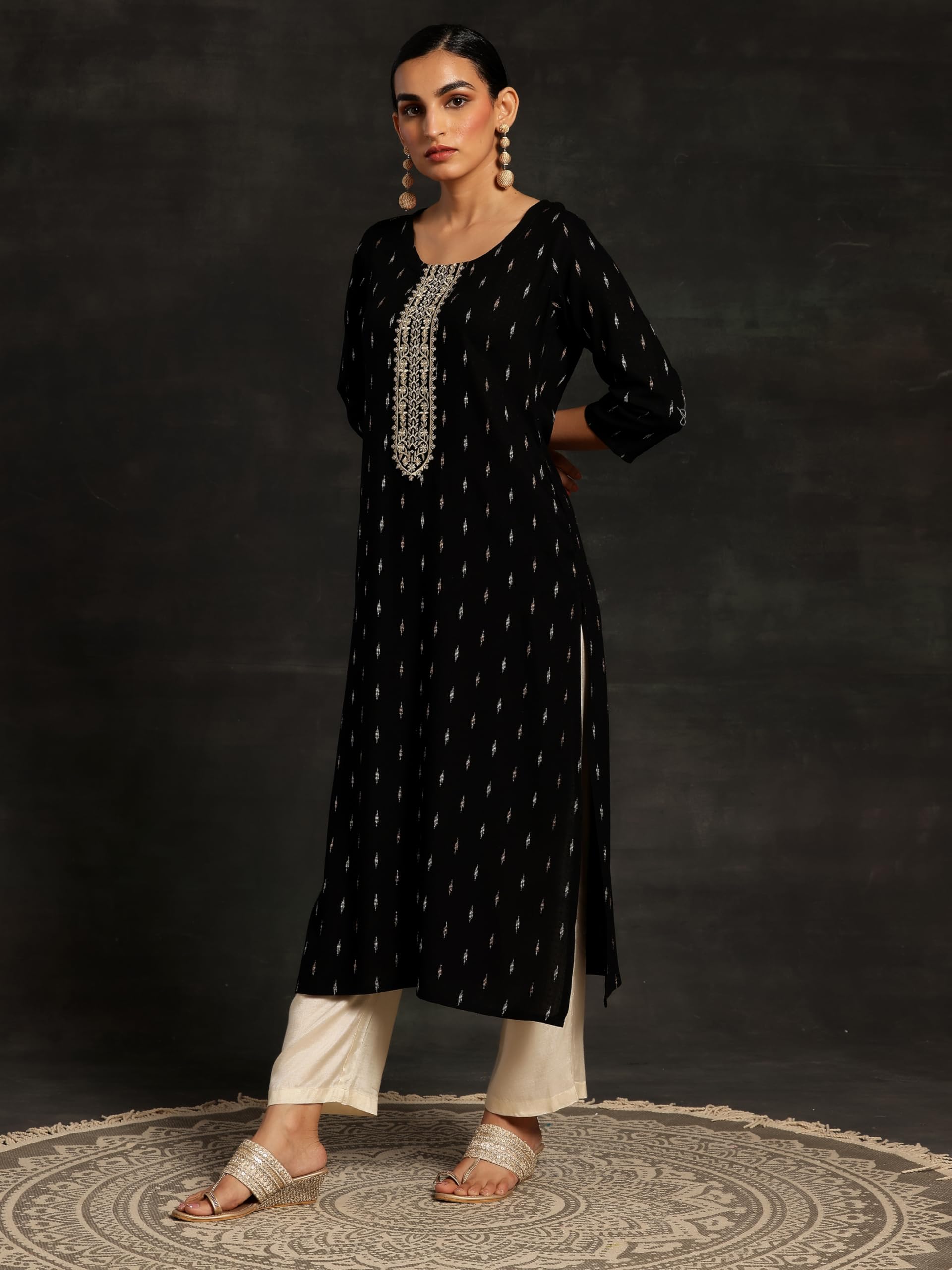 Libas Black Yoke Design Cotton Straight Kurta
