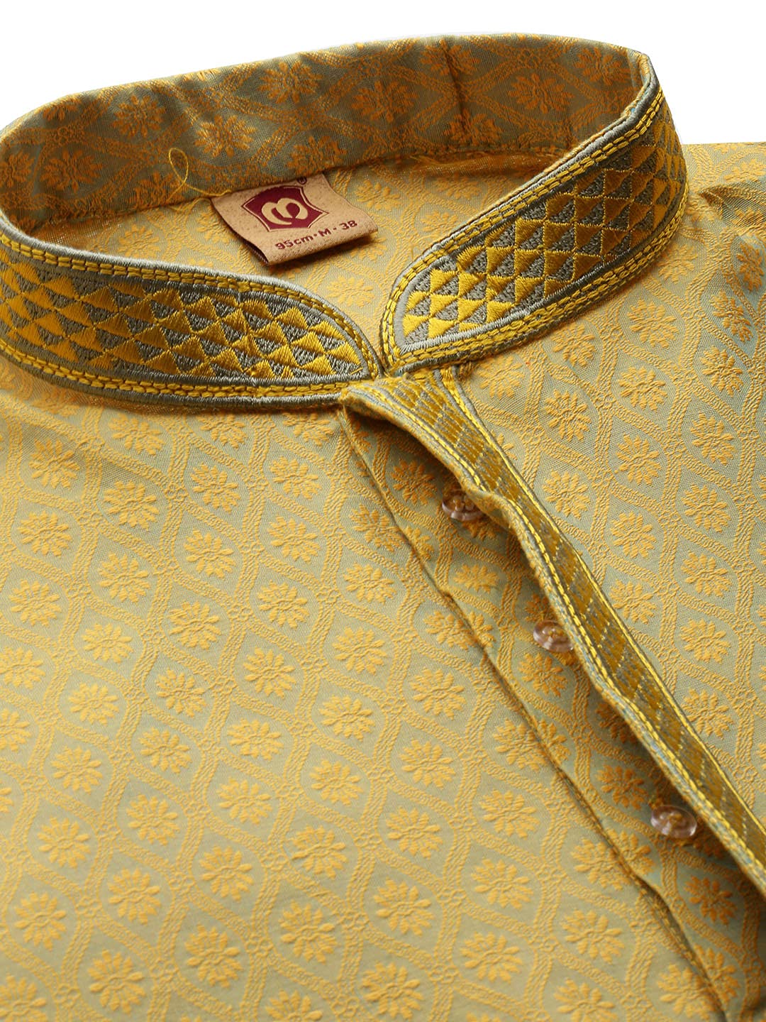 Manyavar Jacquard Print Knee Long Kurta and Churidar Set for Men