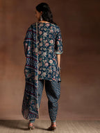 Libas Womens Printed Silk Blend Straight Kurta With Dhoti Pant And Dupatta