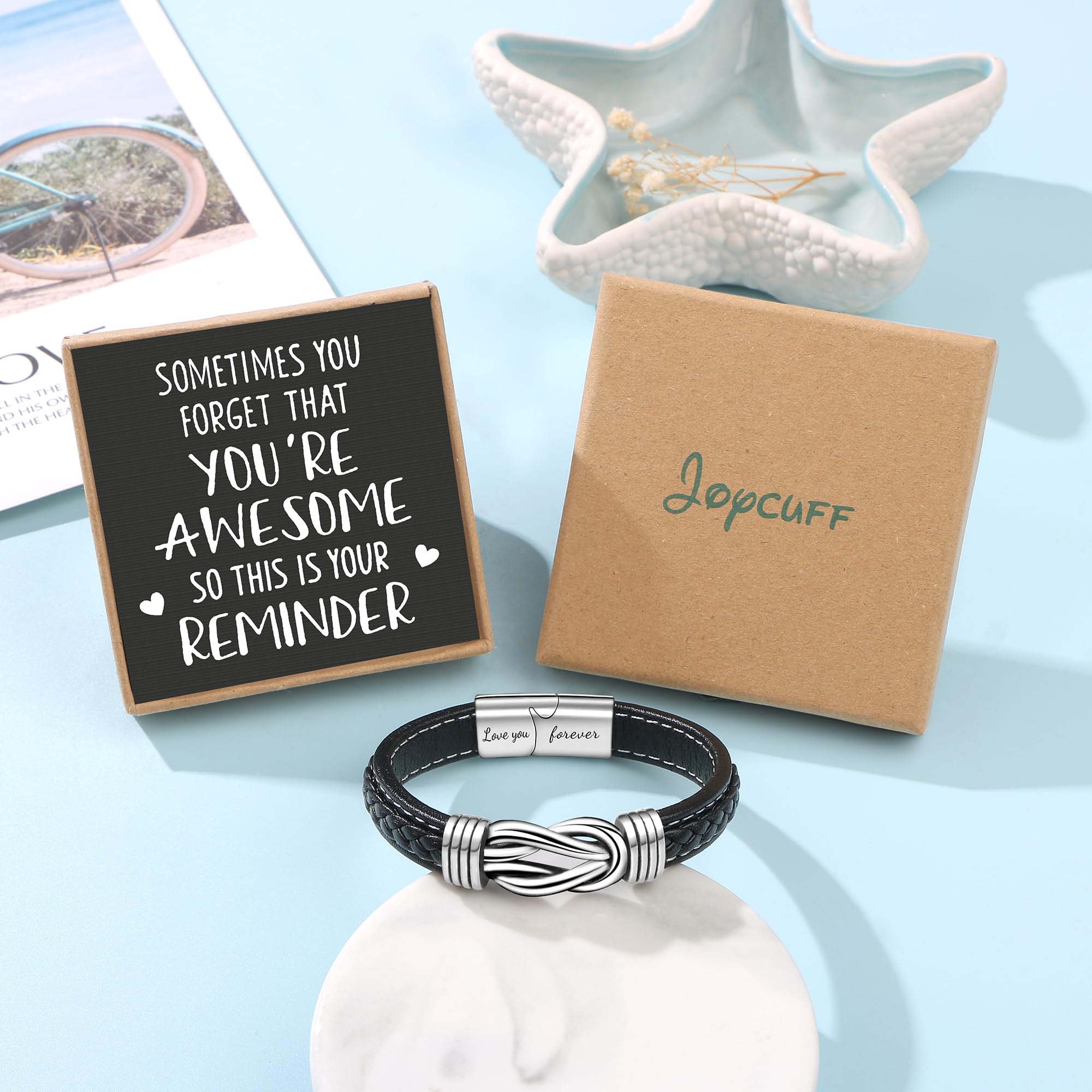JoycuFF You Are Awesome Gifts for Men, Leather Bracelet Anniversary Birthday Gifts for Him Unique, Inspirational Jewelry for Son
