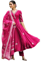 ANNI DESIGNER Women s Printed Rayon Blend Kurta Pants and Dupatta, Pink, XL