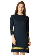 Miss Chase WomenS Cotton A-Line Dress(Mcss17D07-95-71-04,Navy,Medium)
