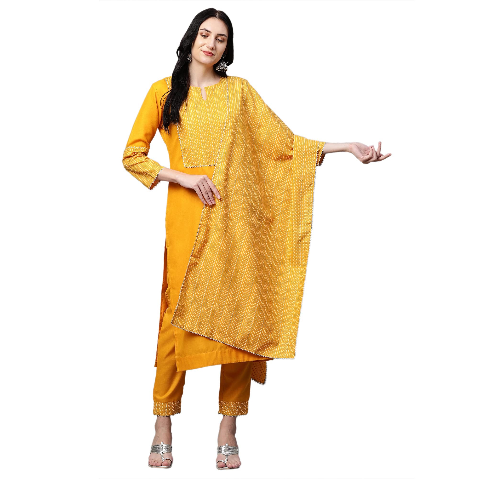 Anni Designer Cotton Womens Kurta With Palazzo & Dupatta