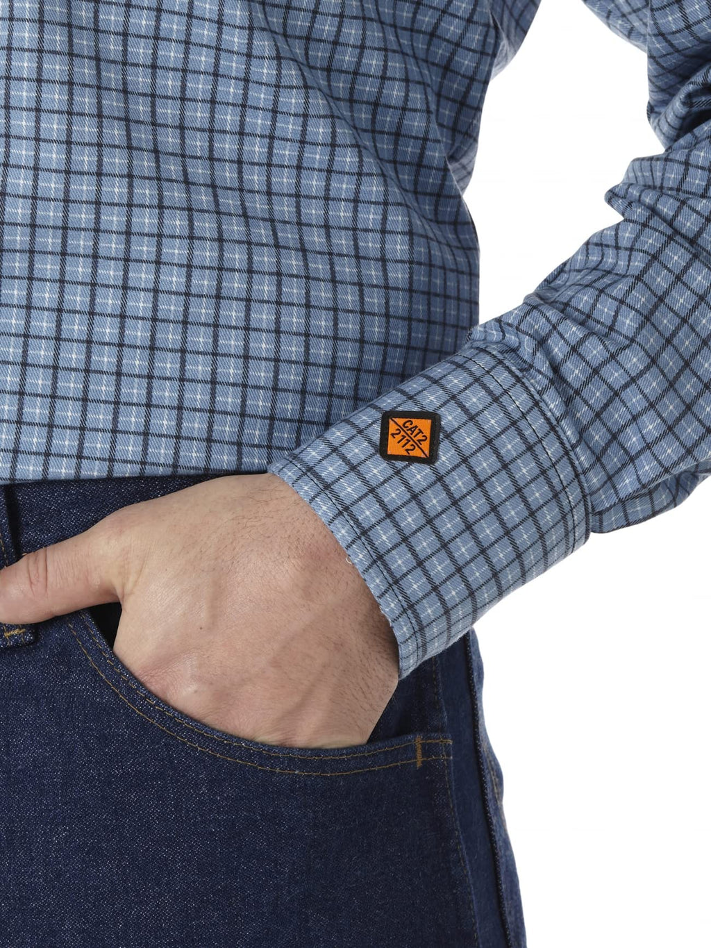 Wrangler Riggs Workwear mens Fr Flame Resistant Western Long Sleeve Two Pocket Snap Work Utility Button Down Shirt, Blue Plaid,