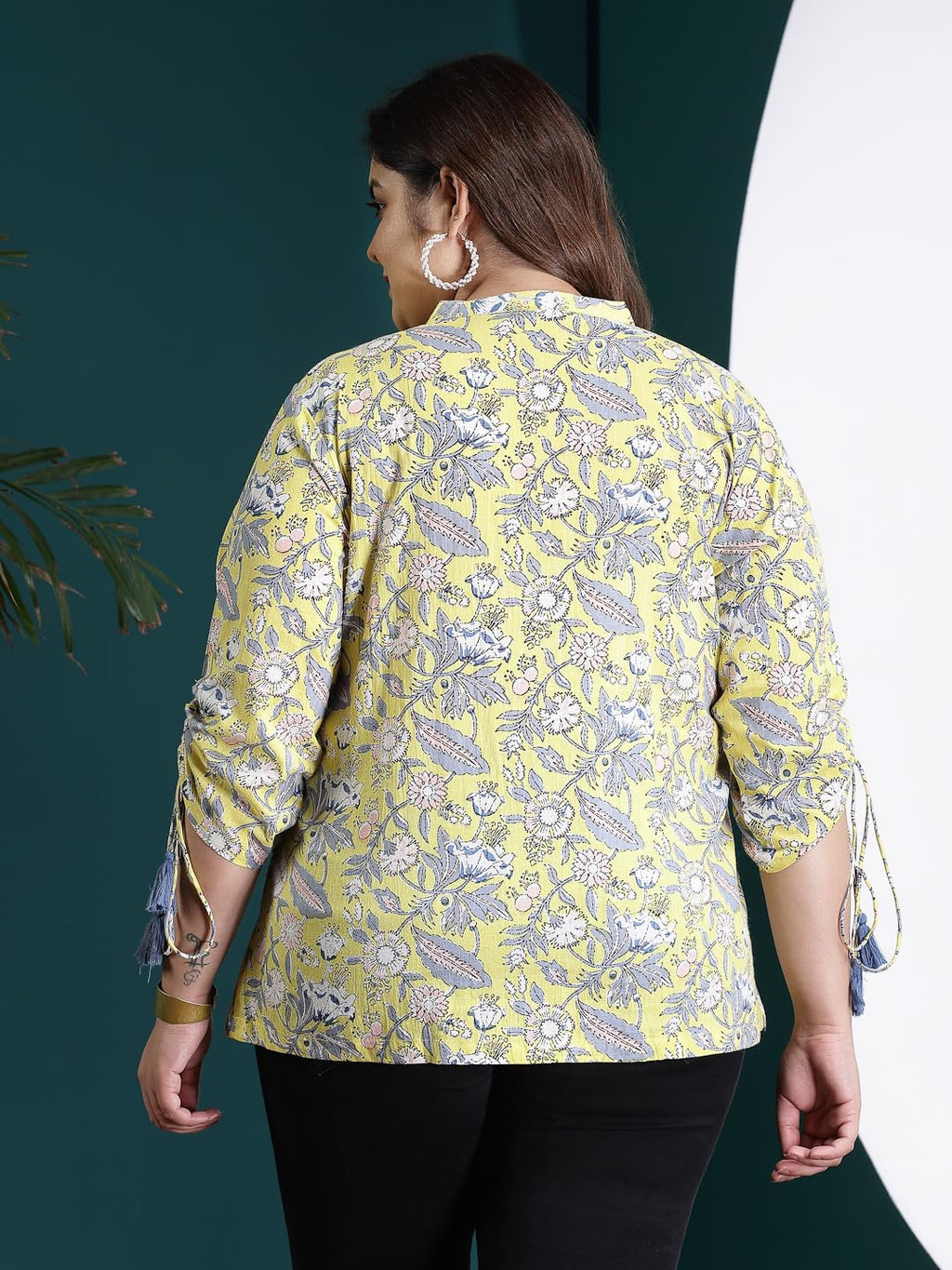 Stylum Womens Plus Size Floral Printed Cotton Shirt Style Top