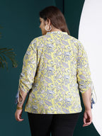 Stylum Womens Plus Size Floral Printed Cotton Shirt Style Top