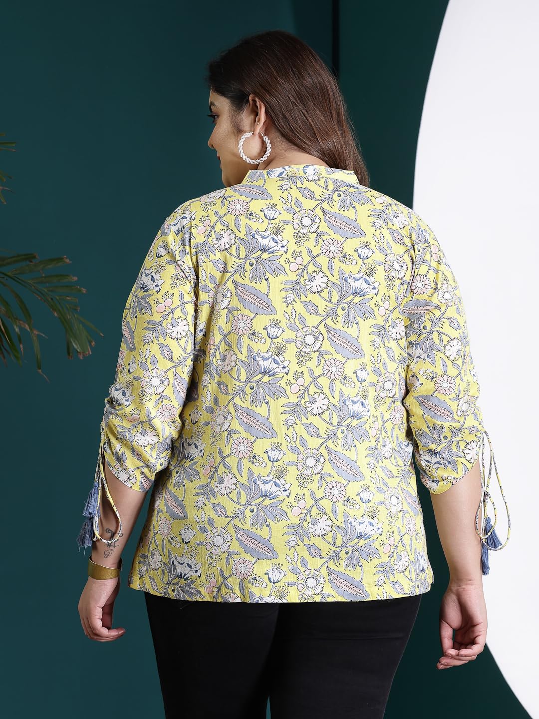 Stylum Womens Plus Size Floral Printed Cotton Shirt Style Top