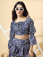OOMPH! Full Sleeve Crop Top, Blue, mt820