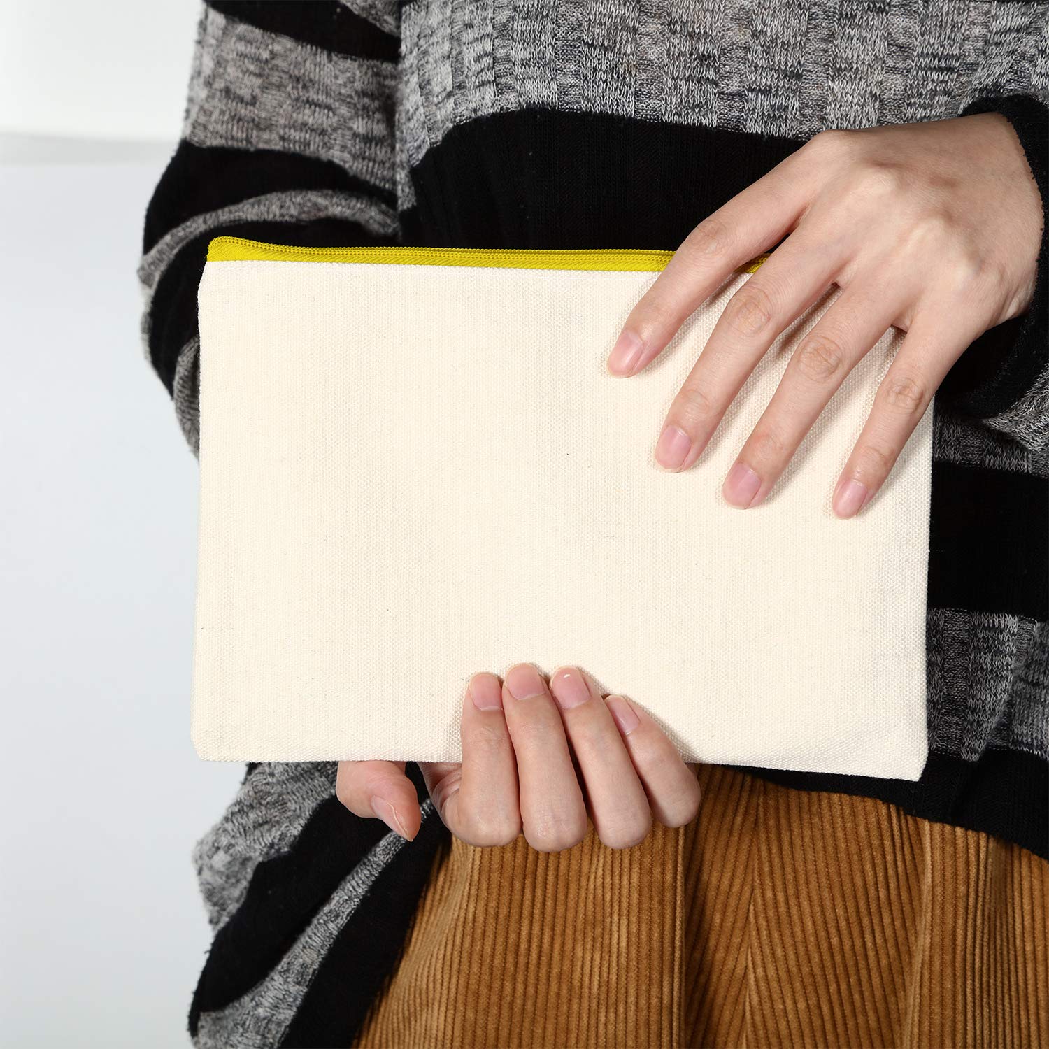 Gejoy 12 Pieces Multipurpose Canvas Cosmetic Bag Makeup Pouches with Zipper Canvas Bag Blank Makeup Bag Pouch Travel Toiletry Ba