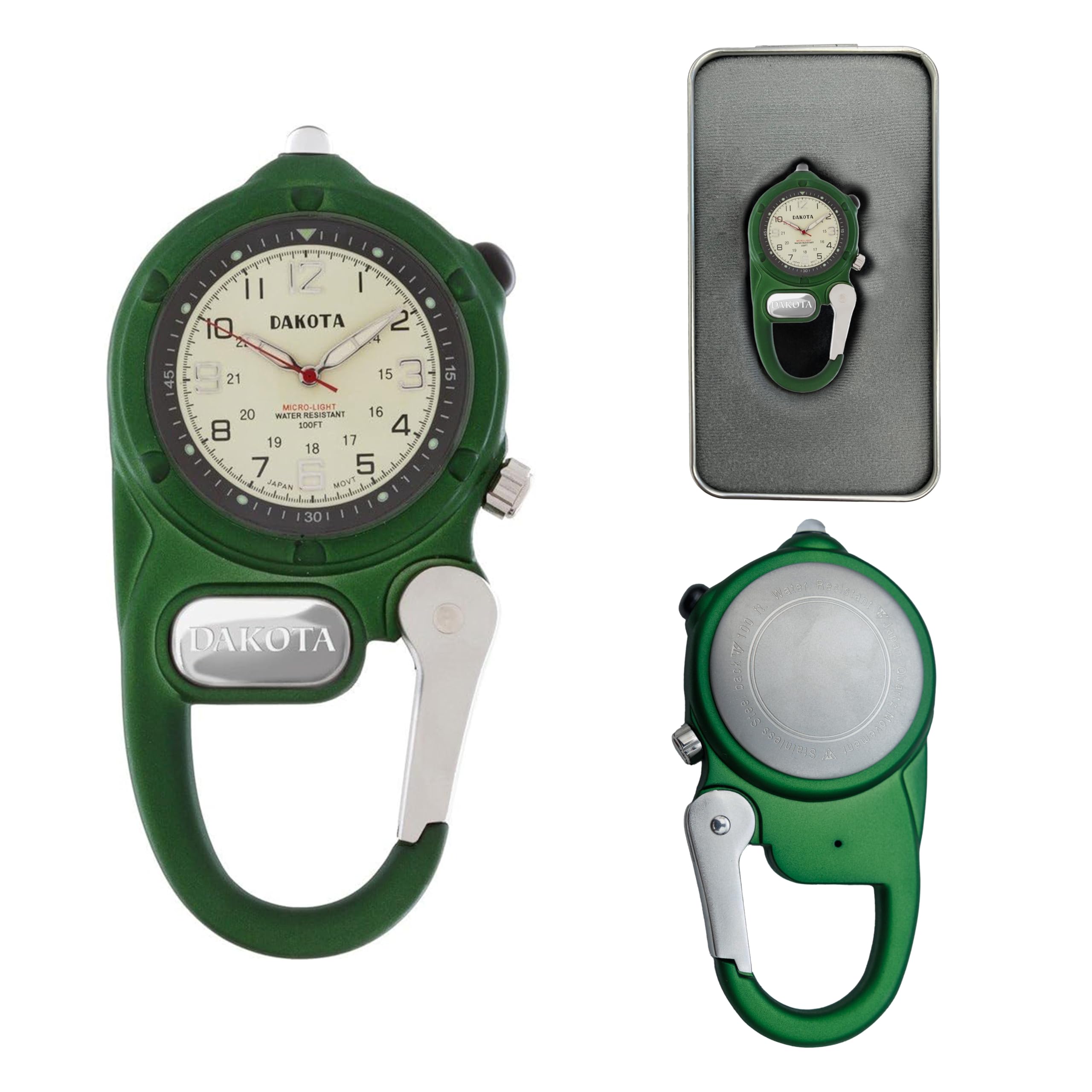 Dakota Mini Clip Microlight, Clip Watch, Flashlight and Watch, Outdoor Gifts for Men and Women, Use for Fishing Hunting, and Mor