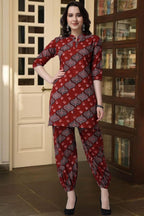 Popwings Casual Pure Cotton Bandhani Printed Kurti And Jogger Co-Ord Set || Latest Stylish Co-Ords Set For Women || 2 Piece Summ