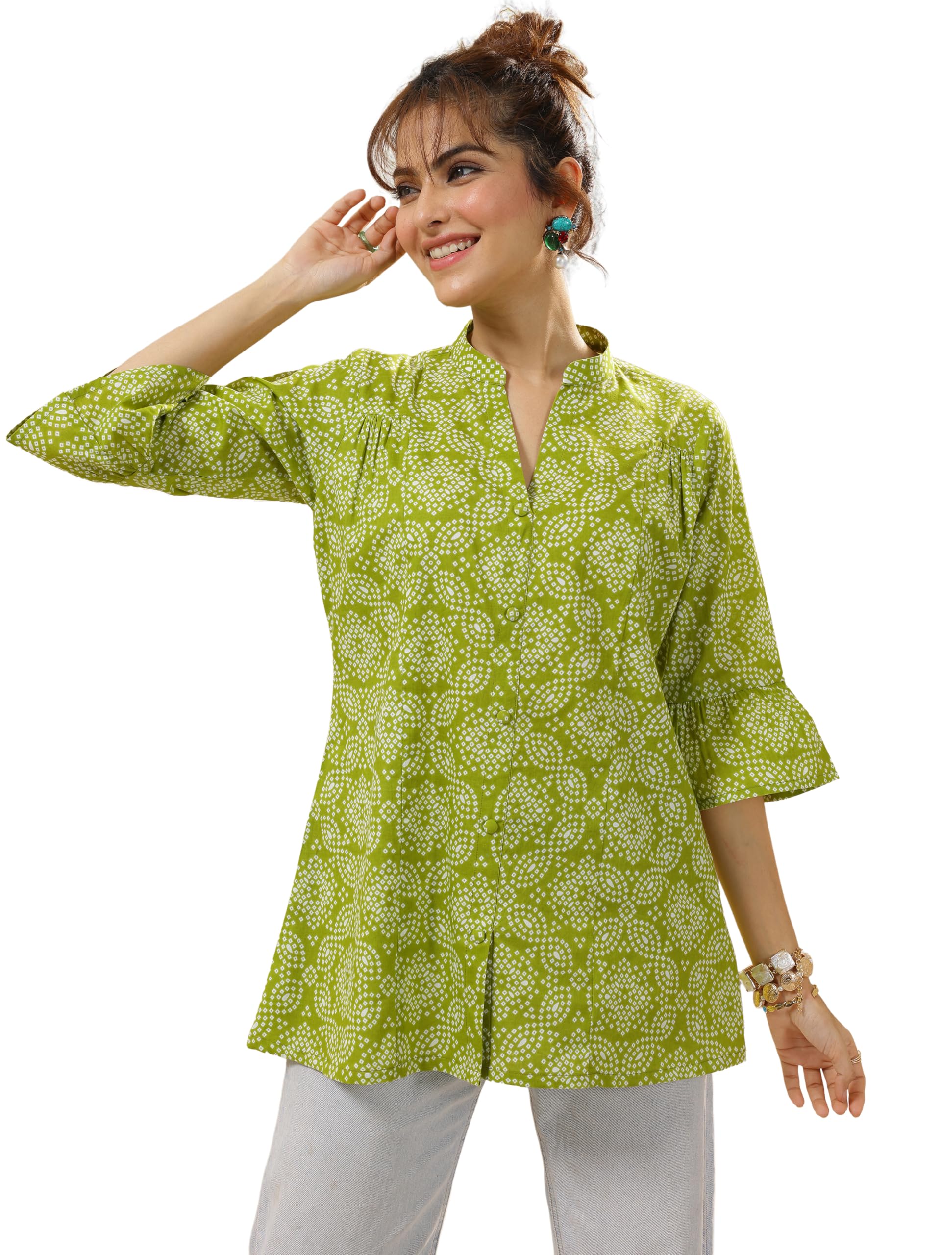 Libas WomenS Cotton Bandhani Straight Kurtis (29713_Green_Xxl)