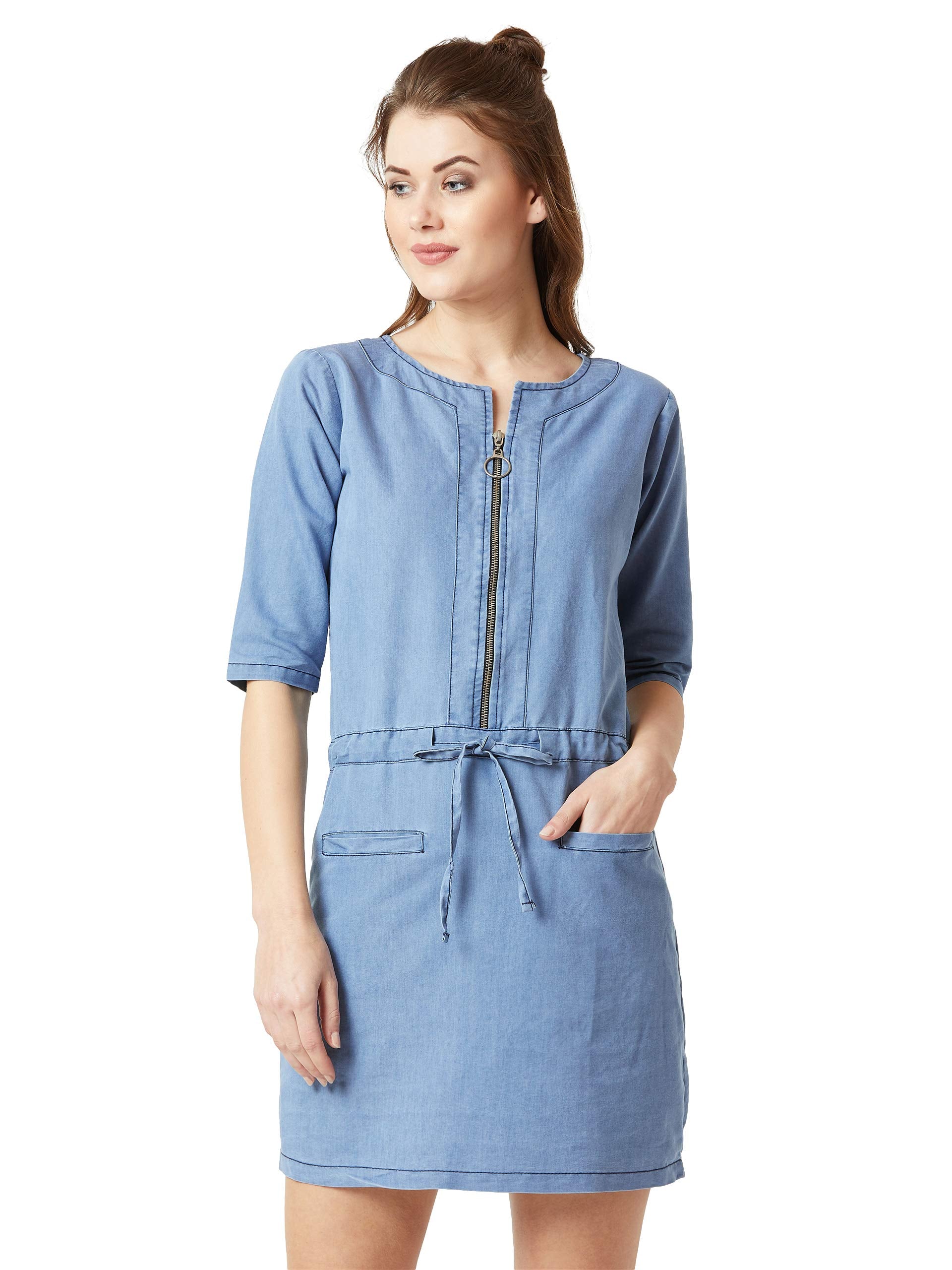 Miss Chase WomenS Denim Midi Shift Dress(Mcaw18Den04-29-158-06,Light Blue,X-Large)