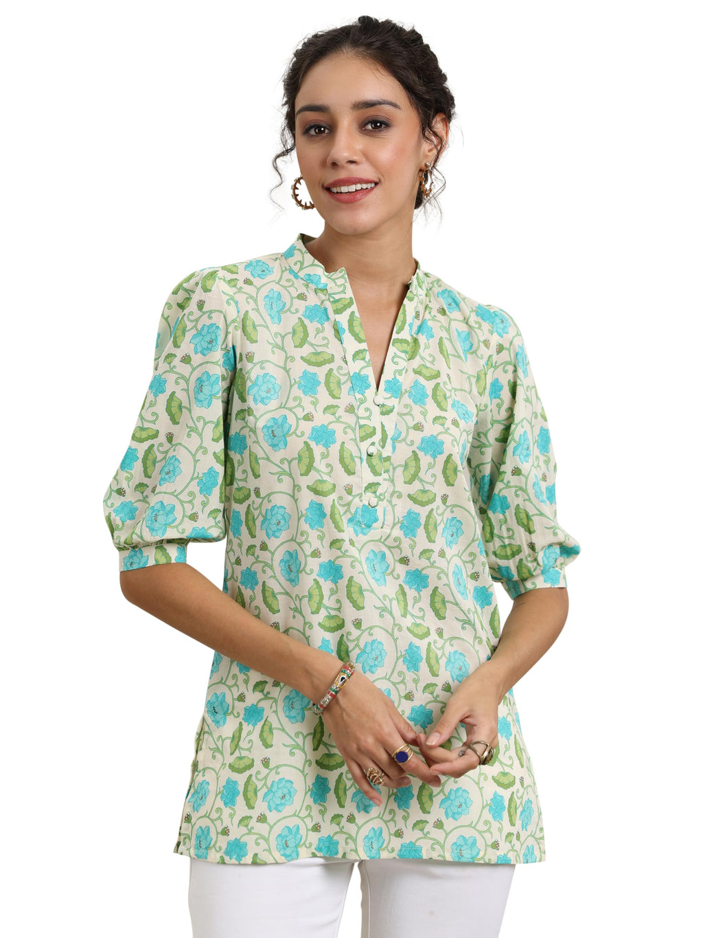 Libas WomenS Cotton Floral Regular Kurti (29615 Off White