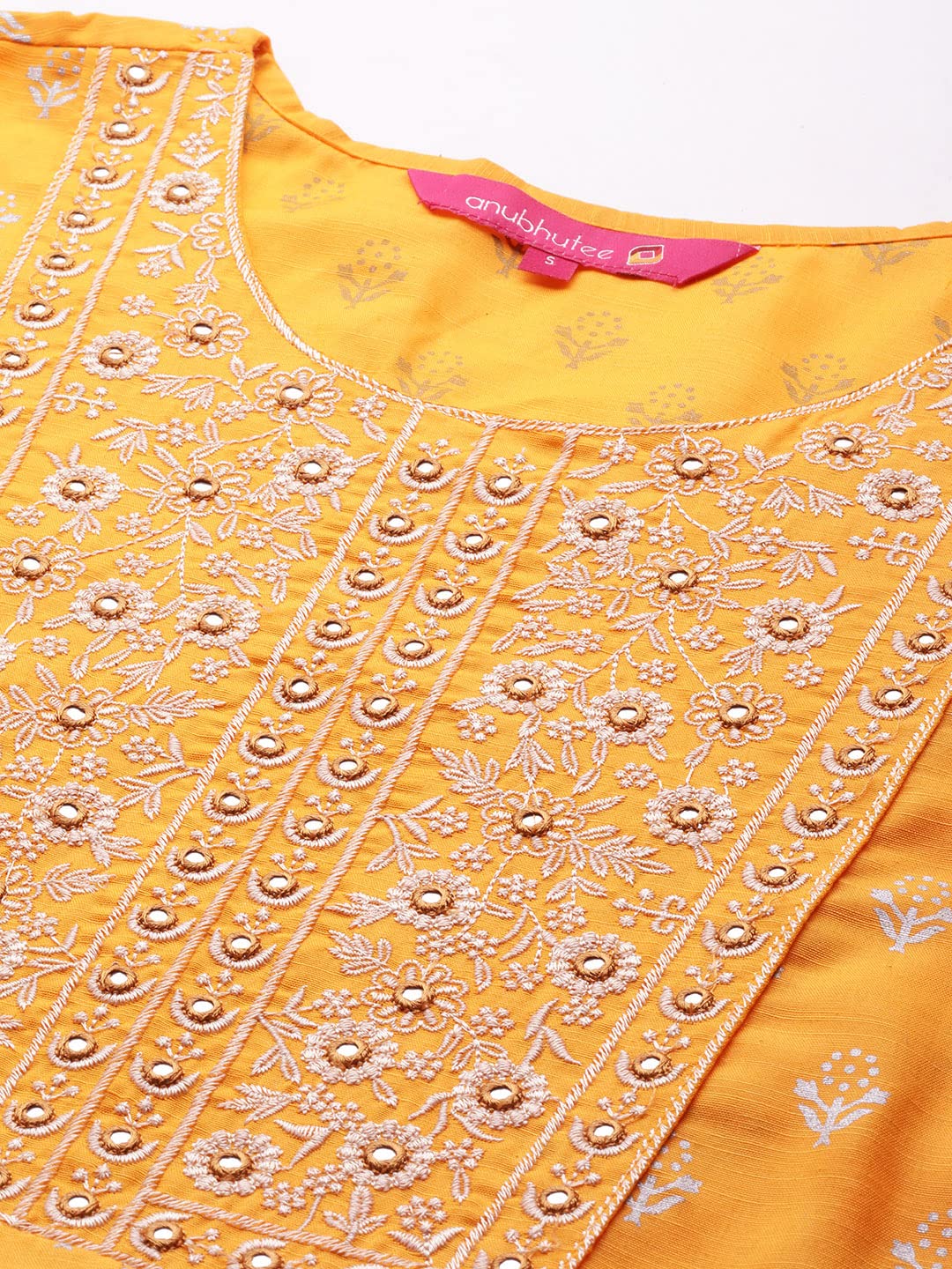 Anubhutee Women'S Viscose Rayon Ethnic Motifs Mustard Embroidered A-Line Kurta