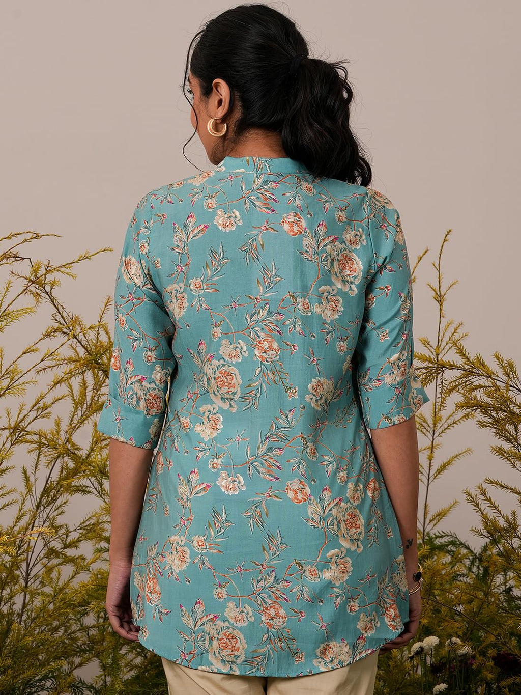 Libas WomenS Silk Blend Printed A-Line Kurtis (37071_Blue