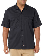 Dickies Men's Big and Tall Short Sleeve Work Shirt, Black, Large