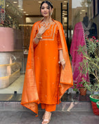 ANNI DESIGNER Women s Kurta with Trousers and Dupatta, Orange, Medium