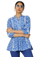 Libas WomenS Cotton Floral A-Line Kurtis (29394O_Indigo_Xxl)