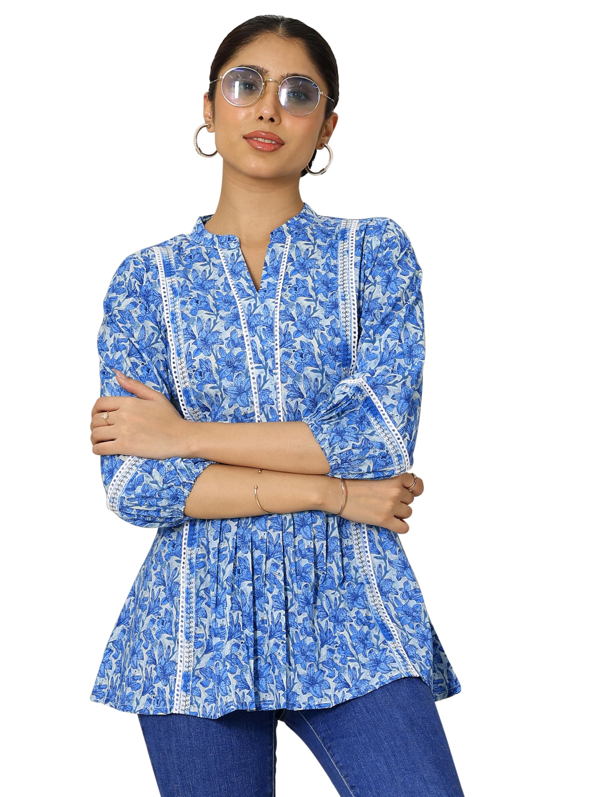 Libas WomenS Cotton Floral A-Line Kurtis (29394O_Indigo_Xxl)