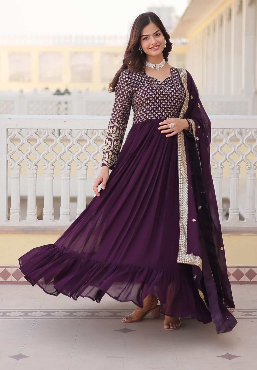 Fashion Basket Women'S Georgette Ankle Length Anarkali Kurta Set With Duptta