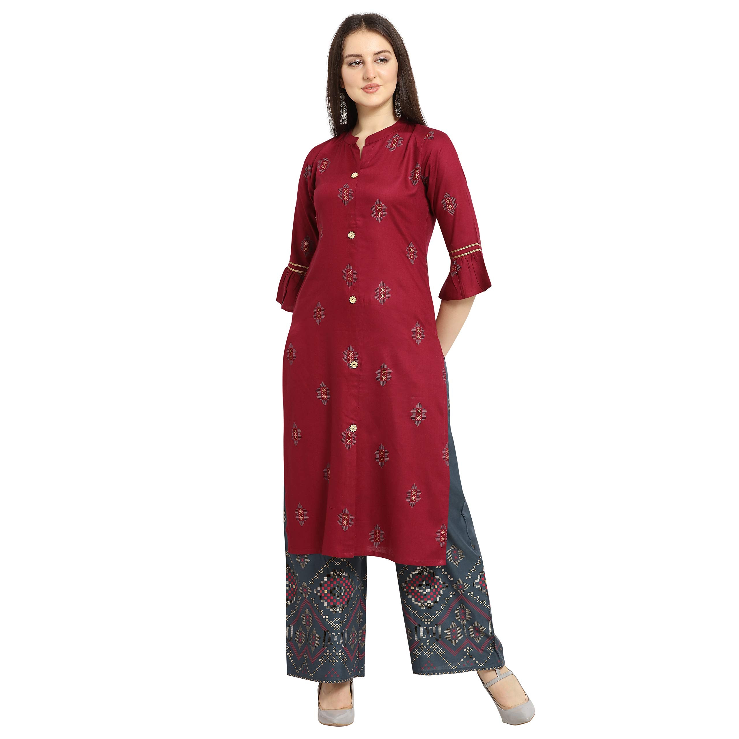 Oomph! Women'S Cotton Straight Salwar Suit Set (And11Xl_Maroon Red_X-Large)