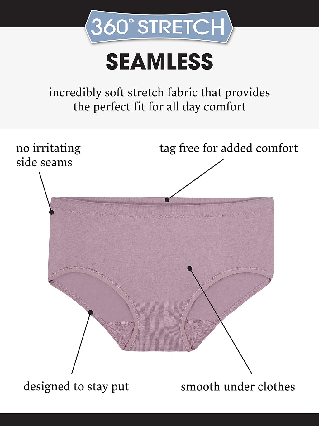 Fruit of the Loom Women's Fit Size Assorted Seamless Brief Underwear, 10 Pack, Brief-10 Pack-Blue/Purple/Grey, 12 Plus